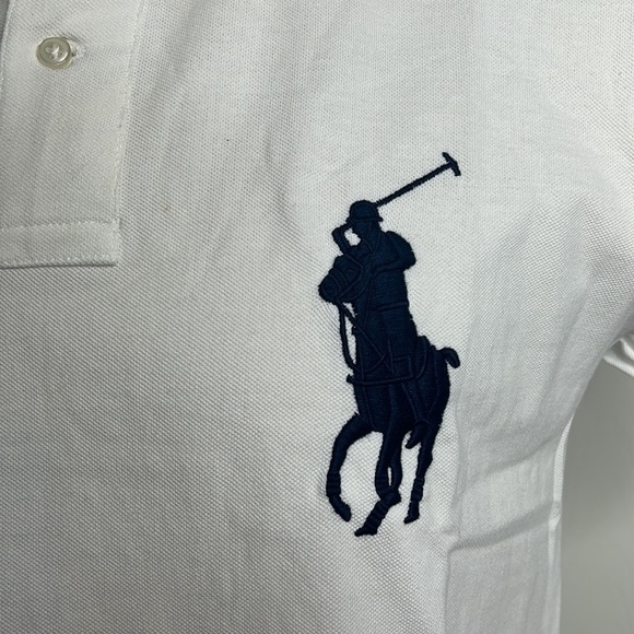Polo Ralph Lauren White Blue USA Large Horse Custom Fit Polo L - Picture 2 of 6